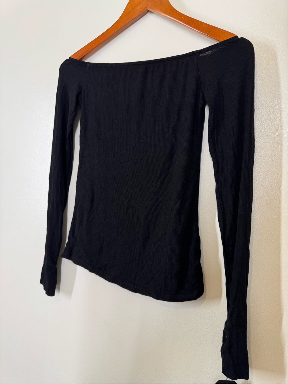 Michael Lauren Laney Off the Shoulder Black Ribbed Top Small Ribbed Stretchy - Picture 6 of 12